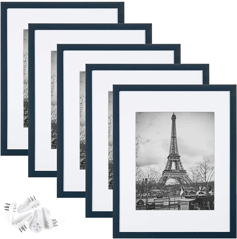 upsimples 11x14 Picture Frame Set of 5,Display Pictures 8x10 with Mat or 11x14 Without Mat,Wall Gallery Photo Frames,Black Home & Garden > Decor > Picture Frames upsimples Navy Blue 11x14 