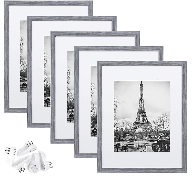 upsimples 11x14 Picture Frame Set of 5,Display Pictures 8x10 with Mat or 11x14 Without Mat,Wall Gallery Photo Frames,Black Home & Garden > Decor > Picture Frames upsimples Ash Gray 11x14 