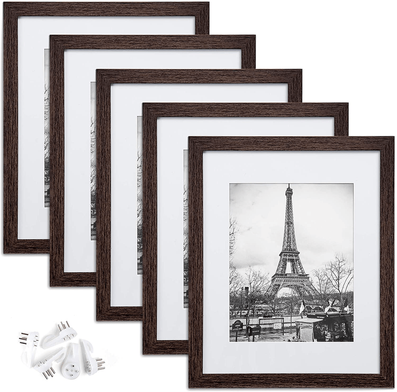 upsimples 11x14 Picture Frame Set of 5,Display Pictures 8x10 with Mat or 11x14 Without Mat,Wall Gallery Photo Frames,Black Home & Garden > Decor > Picture Frames upsimples Dark Brown Woodgrain 11x14 