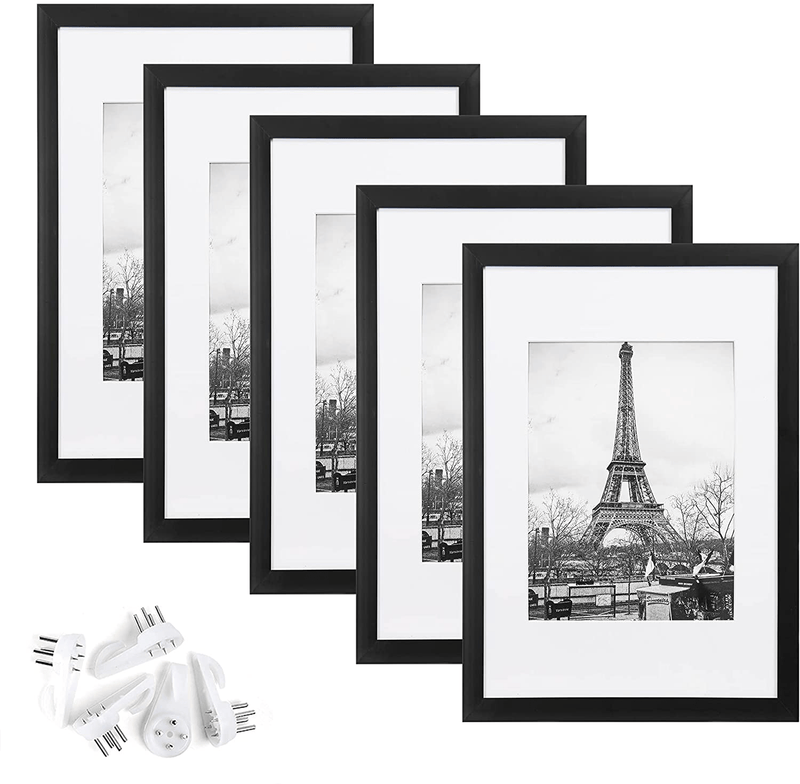 upsimples 11x14 Picture Frame Set of 5,Display Pictures 8x10 with Mat or 11x14 Without Mat,Wall Gallery Photo Frames,Black Home & Garden > Decor > Picture Frames upsimples Black 8x12 