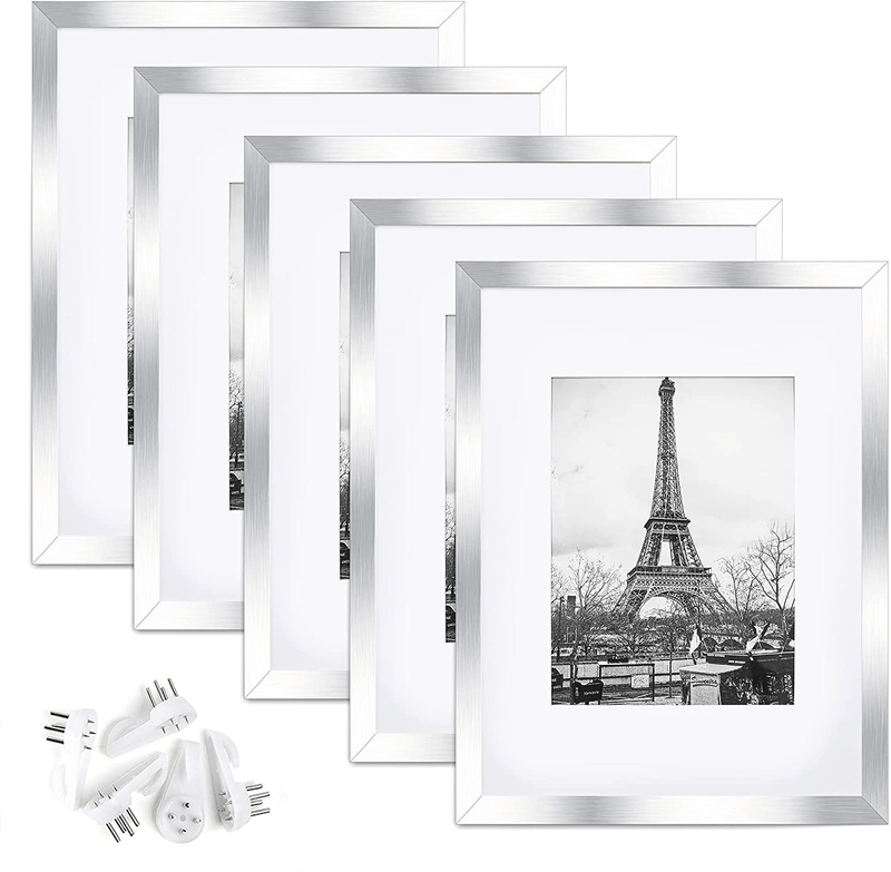 upsimples 11x14 Picture Frame Set of 5,Display Pictures 8x10 with Mat or 11x14 Without Mat,Wall Gallery Photo Frames,Black Home & Garden > Decor > Picture Frames upsimples Silver 9x12 