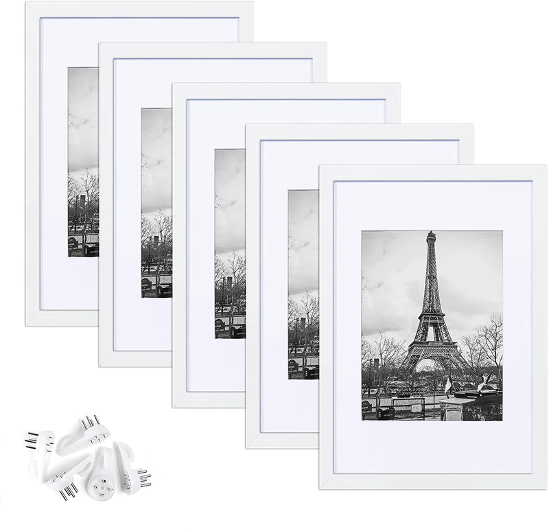 upsimples 11x14 Picture Frame Set of 5,Display Pictures 8x10 with Mat or 11x14 Without Mat,Wall Gallery Photo Frames,Black Home & Garden > Decor > Picture Frames upsimples White 8x12 