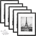 upsimples 11x14 Picture Frame Set of 5,Display Pictures 8x10 with Mat or 11x14 Without Mat,Wall Gallery Photo Frames,Black
