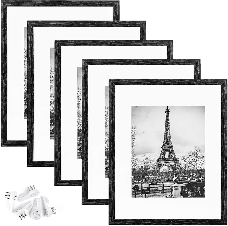 upsimples 11x14 Picture Frame Set of 5,Display Pictures 8x10 with Mat or 11x14 Without Mat,Wall Gallery Photo Frames,Black Home & Garden > Decor > Picture Frames upsimples Distressed Black 11x14 