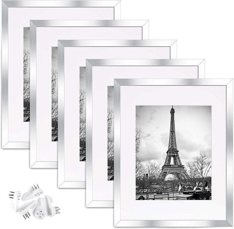 upsimples 11x14 Picture Frame Set of 5,Display Pictures 8x10 with Mat or 11x14 Without Mat,Wall Gallery Photo Frames,Black Home & Garden > Decor > Picture Frames upsimples Silver 11x14 