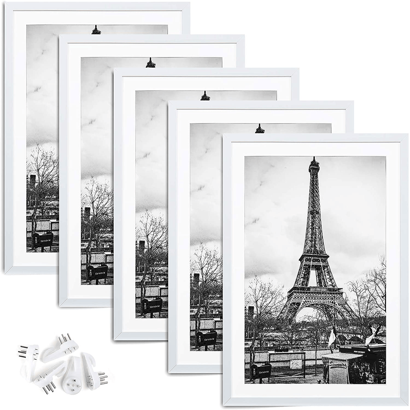 upsimples 11x14 Picture Frame Set of 5,Display Pictures 8x10 with Mat or 11x14 Without Mat,Wall Gallery Photo Frames,Black Home & Garden > Decor > Picture Frames upsimples White 12x18 