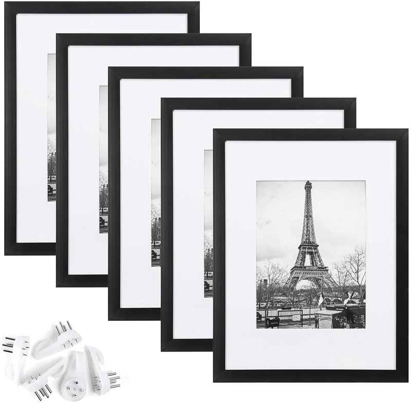 upsimples 11x14 Picture Frame Set of 5,Display Pictures 8x10 with Mat or 11x14 Without Mat,Wall Gallery Photo Frames,Black Home & Garden > Decor > Picture Frames upsimples Black 9x12 
