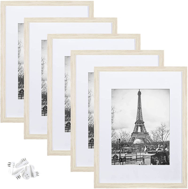 upsimples 11x14 Picture Frame Set of 5,Display Pictures 8x10 with Mat or 11x14 Without Mat,Wall Gallery Photo Frames,Black Home & Garden > Decor > Picture Frames upsimples White Woodgrain 12x16 