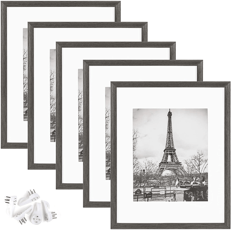 upsimples 11x14 Picture Frame Set of 5,Display Pictures 8x10 with Mat or 11x14 Without Mat,Wall Gallery Photo Frames,Black Home & Garden > Decor > Picture Frames upsimples Metallic Gray 11x14 