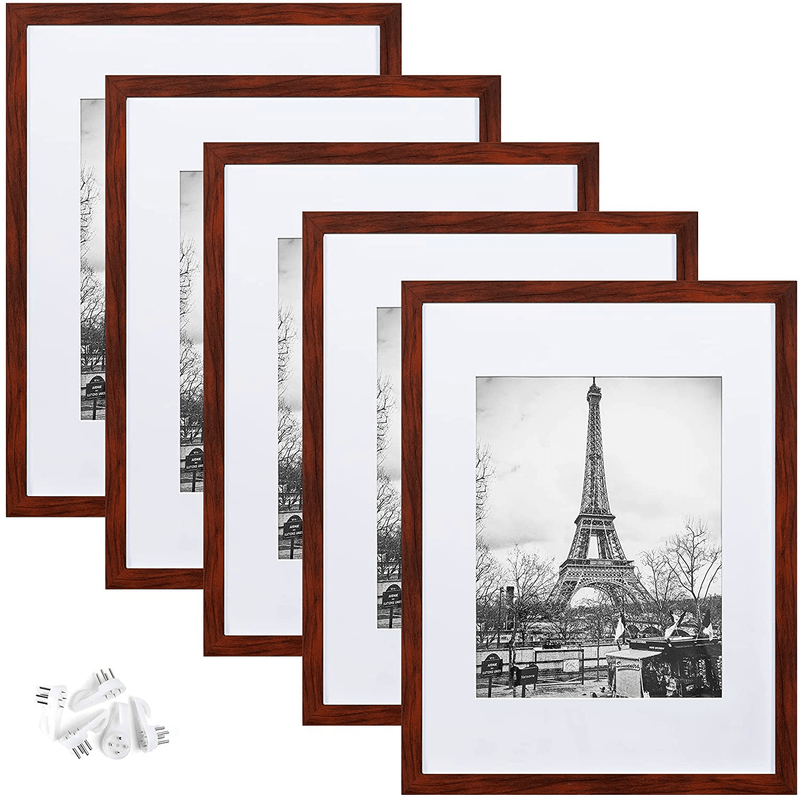 upsimples 11x14 Picture Frame Set of 5,Display Pictures 8x10 with Mat or 11x14 Without Mat,Wall Gallery Photo Frames,Black Home & Garden > Decor > Picture Frames upsimples Mahogany 12x16 