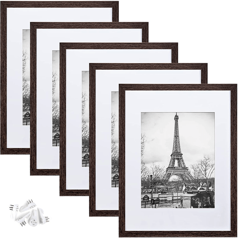 upsimples 11x14 Picture Frame Set of 5,Display Pictures 8x10 with Mat or 11x14 Without Mat,Wall Gallery Photo Frames,Black Home & Garden > Decor > Picture Frames upsimples Dark Brown Woodgrain 12x16 