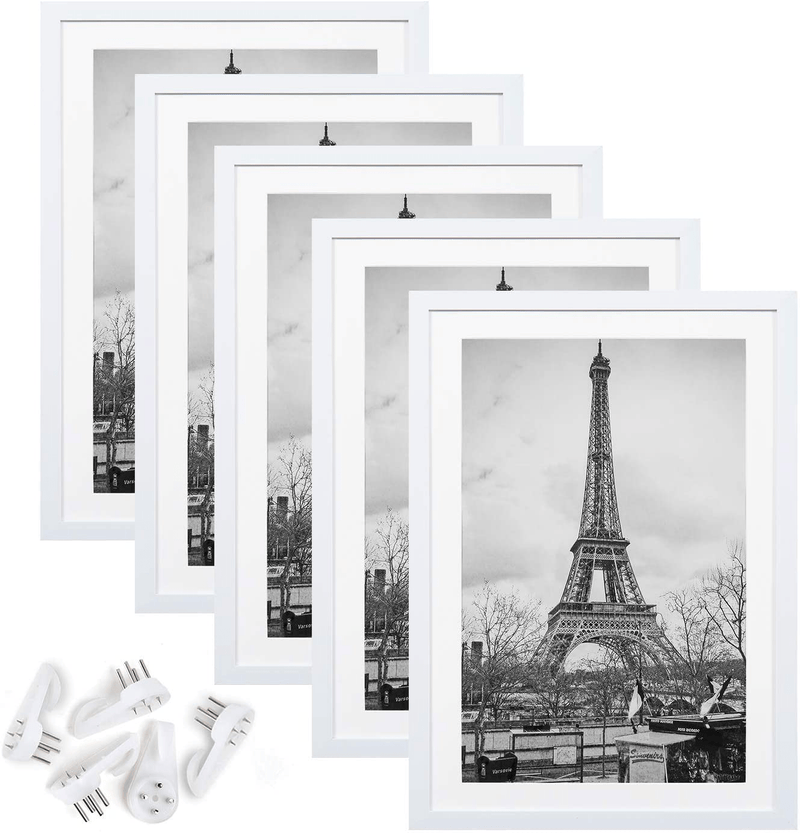 upsimples 11x14 Picture Frame Set of 5,Display Pictures 8x10 with Mat or 11x14 Without Mat,Wall Gallery Photo Frames,Black Home & Garden > Decor > Picture Frames upsimples White 11x17 