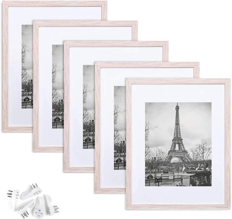 upsimples 11x14 Picture Frame Set of 5,Display Pictures 8x10 with Mat or 11x14 Without Mat,Wall Gallery Photo Frames,Black Home & Garden > Decor > Picture Frames upsimples Pinkish Marble 11x14 