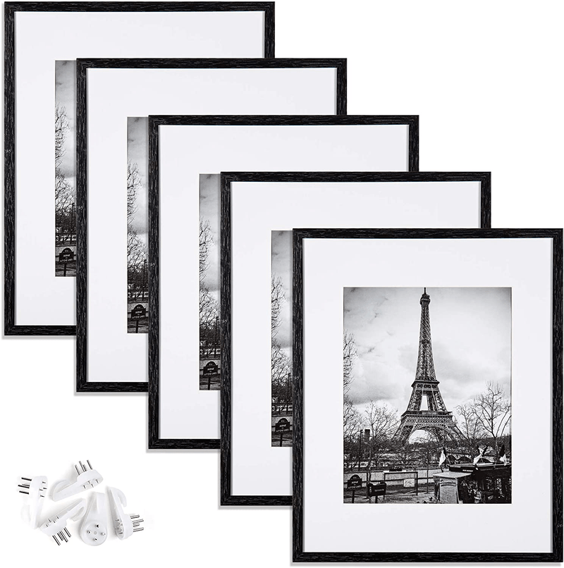 upsimples 11x14 Picture Frame Set of 5,Display Pictures 8x10 with Mat or 11x14 Without Mat,Wall Gallery Photo Frames,Black Home & Garden > Decor > Picture Frames upsimples Distressed Black 16x20 