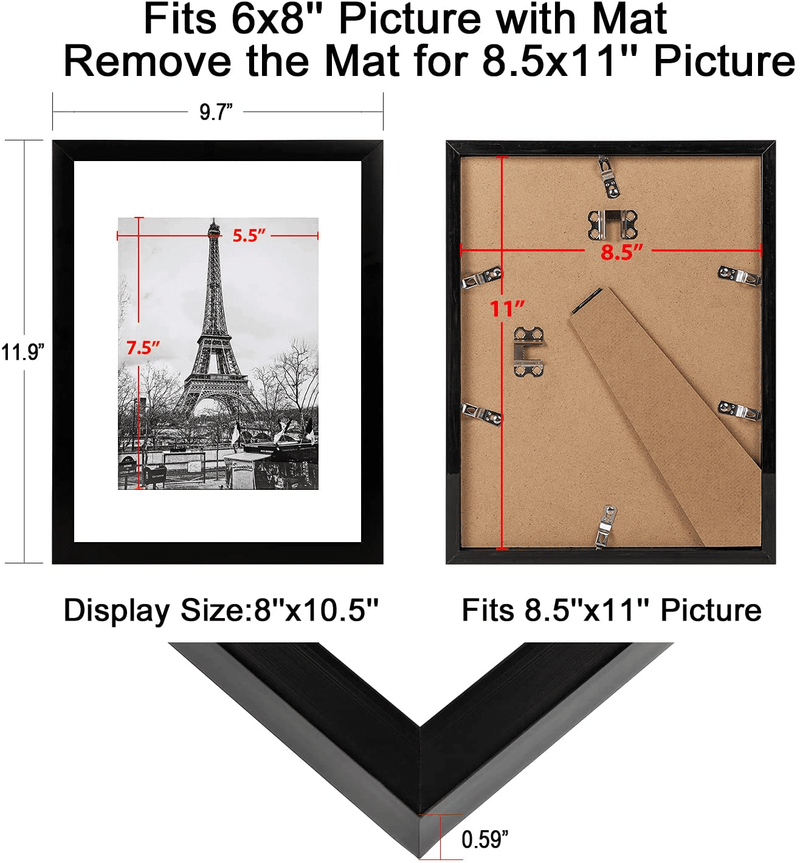 upsimples 8.5x11 Picture Frame Set of 10,Display Pictures 6x8 with Mat or 8.5x11 Without Mat,Multi Photo Frames Collage for Wall or Tabletop Display,Black Home & Garden > Decor > Picture Frames upsimples   