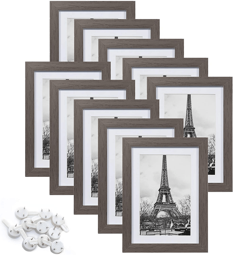 upsimples 8.5x11 Picture Frame Set of 10,Display Pictures 6x8 with Mat or 8.5x11 Without Mat,Multi Photo Frames Collage for Wall or Tabletop Display,Black Home & Garden > Decor > Picture Frames upsimples Metallic Gray 5x7 