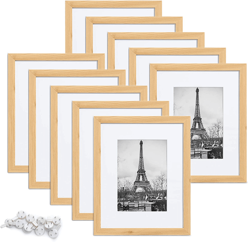 upsimples 8.5x11 Picture Frame Set of 10,Display Pictures 6x8 with Mat or 8.5x11 Without Mat,Multi Photo Frames Collage for Wall or Tabletop Display,Black Home & Garden > Decor > Picture Frames upsimples Oak 8x10 