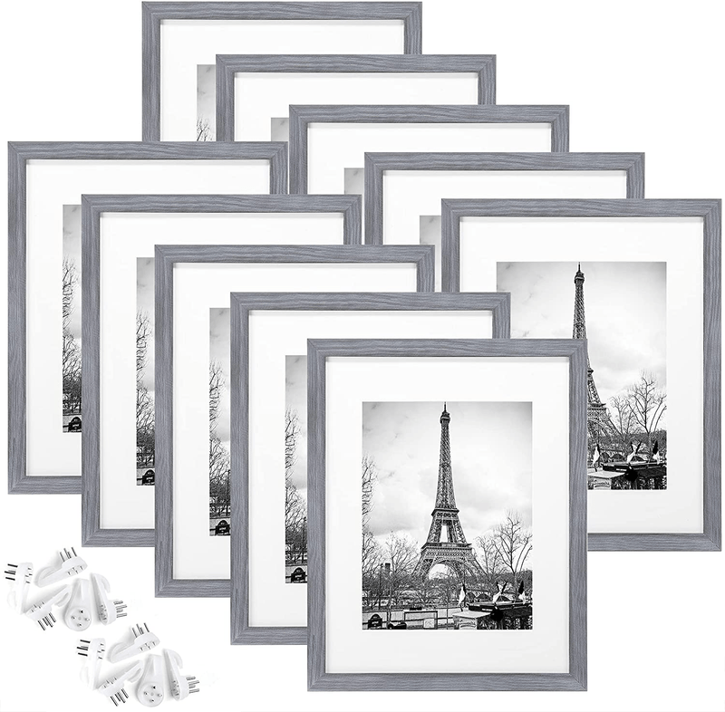 upsimples 8.5x11 Picture Frame Set of 10,Display Pictures 6x8 with Mat or 8.5x11 Without Mat,Multi Photo Frames Collage for Wall or Tabletop Display,Black Home & Garden > Decor > Picture Frames upsimples Ash Gray 8.5x11 