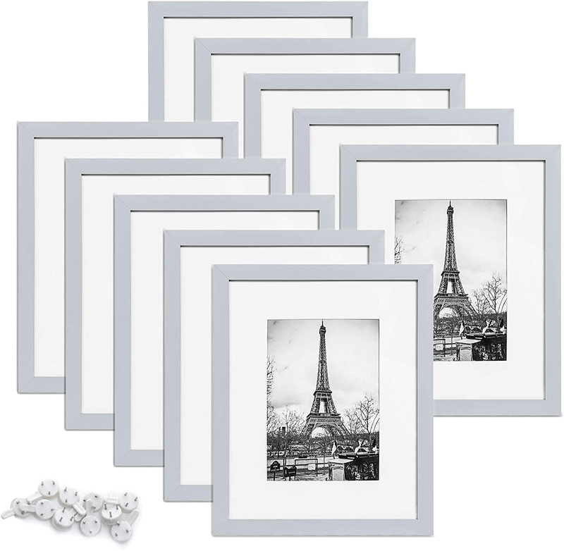 upsimples 8.5x11 Picture Frame Set of 10,Display Pictures 6x8 with Mat or 8.5x11 Without Mat,Multi Photo Frames Collage for Wall or Tabletop Display,Black Home & Garden > Decor > Picture Frames upsimples Light Grey 8x10 