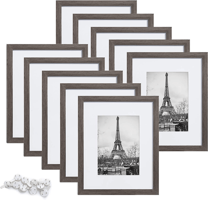 upsimples 8.5x11 Picture Frame Set of 10,Display Pictures 6x8 with Mat or 8.5x11 Without Mat,Multi Photo Frames Collage for Wall or Tabletop Display,Black Home & Garden > Decor > Picture Frames upsimples Metallic Gray 8x10 