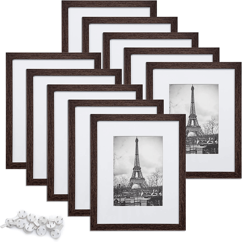 upsimples 8.5x11 Picture Frame Set of 10,Display Pictures 6x8 with Mat or 8.5x11 Without Mat,Multi Photo Frames Collage for Wall or Tabletop Display,Black Home & Garden > Decor > Picture Frames upsimples Dark Brown Woodgrain 8x10 