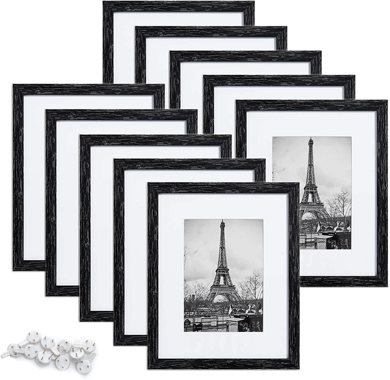 upsimples 8.5x11 Picture Frame Set of 10,Display Pictures 6x8 with Mat or 8.5x11 Without Mat,Multi Photo Frames Collage for Wall or Tabletop Display,Black Home & Garden > Decor > Picture Frames upsimples Distressed Black 8x10 