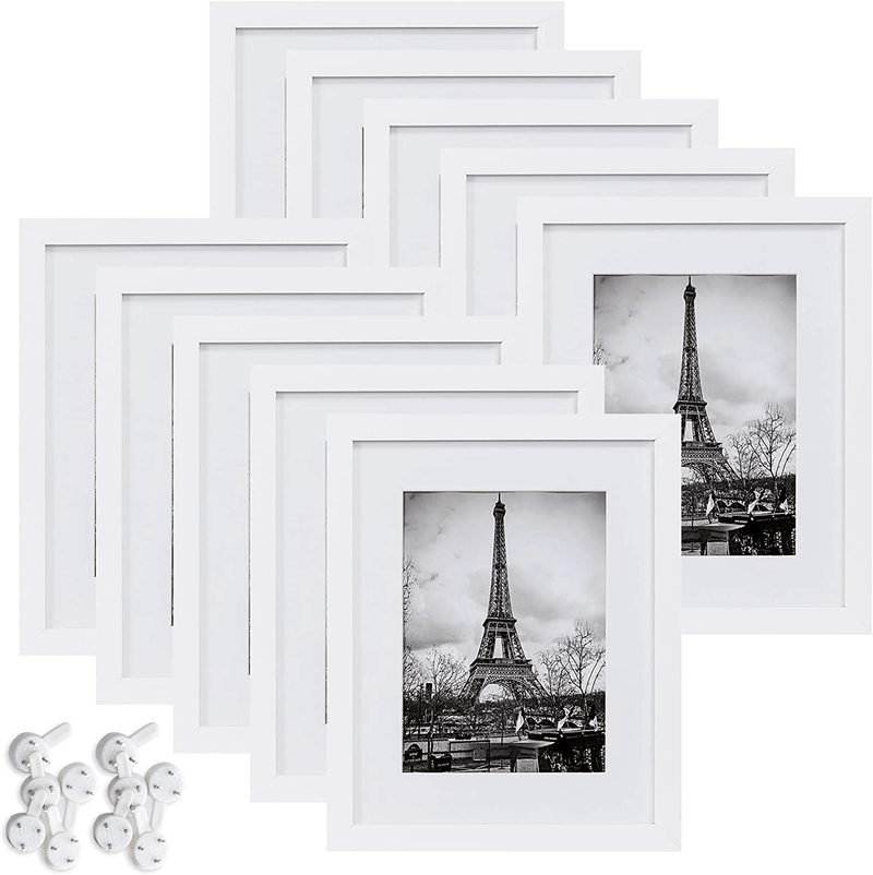 upsimples 8.5x11 Picture Frame Set of 10,Display Pictures 6x8 with Mat or 8.5x11 Without Mat,Multi Photo Frames Collage for Wall or Tabletop Display,Black Home & Garden > Decor > Picture Frames upsimples White 8x10 