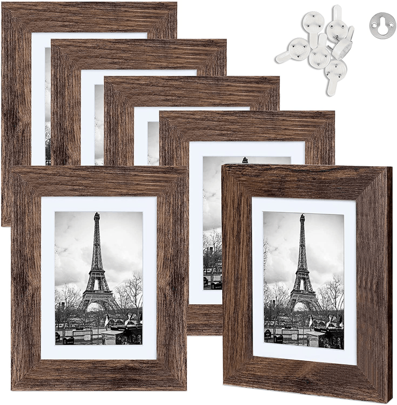 upsimples 8x10 Picture Frame Distressed White with Real Glass,Display Pictures 5x7 with Mat or 8x10 Without Mat,Multi Photo Frames Collage for Wall or Tabletop Display,Set of 6 Home & Garden > Decor > Picture Frames upsimples Distressed Brown 4x6 