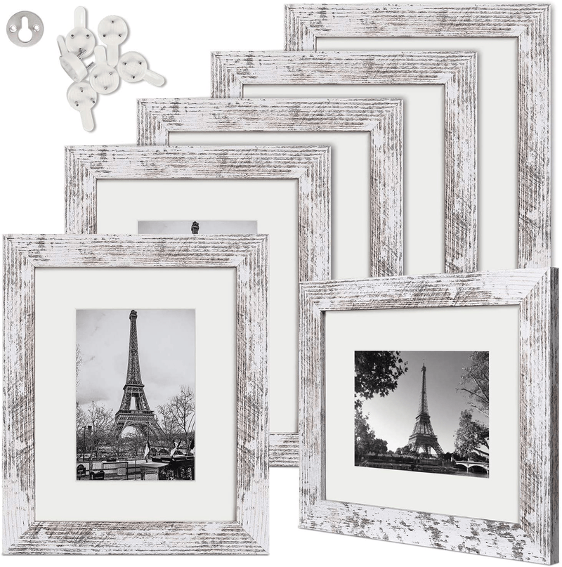 upsimples 8x10 Picture Frame Distressed White with Real Glass,Display Pictures 5x7 with Mat or 8x10 Without Mat,Multi Photo Frames Collage for Wall or Tabletop Display,Set of 6 Home & Garden > Decor > Picture Frames upsimples Distressed White 8.5x11 
