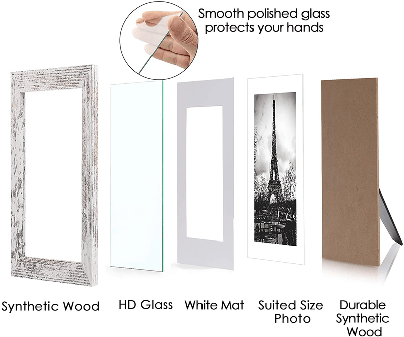 upsimples 8x10 Picture Frame Distressed White with Real Glass,Display Pictures 5x7 with Mat or 8x10 Without Mat,Multi Photo Frames Collage for Wall or Tabletop Display,Set of 6 Home & Garden > Decor > Picture Frames upsimples   