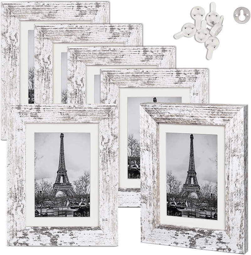 upsimples 8x10 Picture Frame Distressed White with Real Glass,Display Pictures 5x7 with Mat or 8x10 Without Mat,Multi Photo Frames Collage for Wall or Tabletop Display,Set of 6 Home & Garden > Decor > Picture Frames upsimples Distressed White 5x7 