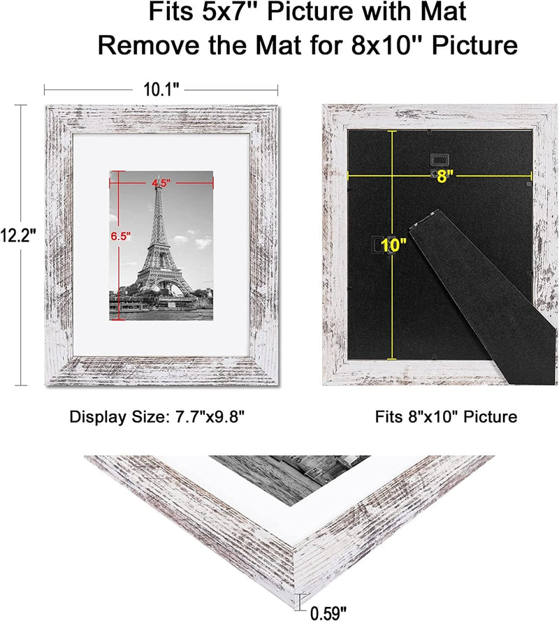 Upsimples 8X10 Picture Frame Distressed White with Real Glass, Display Pictures 5X7 with Mat or 8X10 without Mat, Multi Photo Frames Collage for Wall or Tabletop Display, Set of 6 Home & Garden > Decor > Picture Frames upsimples   