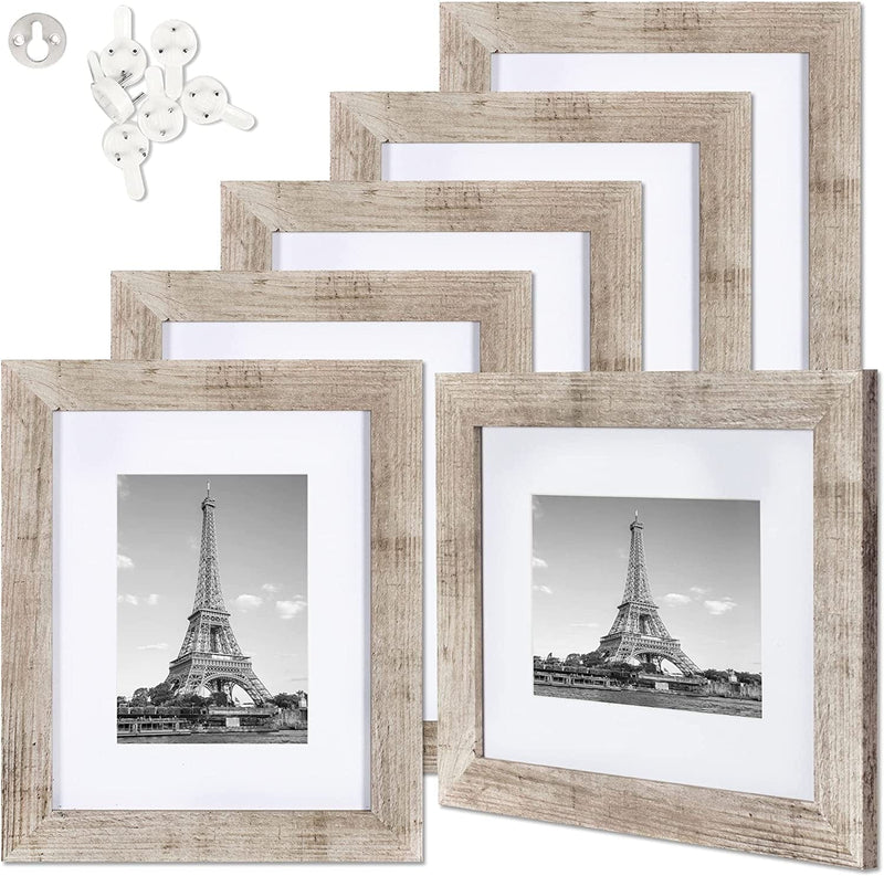 Upsimples 8X10 Picture Frame Distressed White with Real Glass, Display Pictures 5X7 with Mat or 8X10 without Mat, Multi Photo Frames Collage for Wall or Tabletop Display, Set of 6 Home & Garden > Decor > Picture Frames upsimples Distressed Beige 8x10 