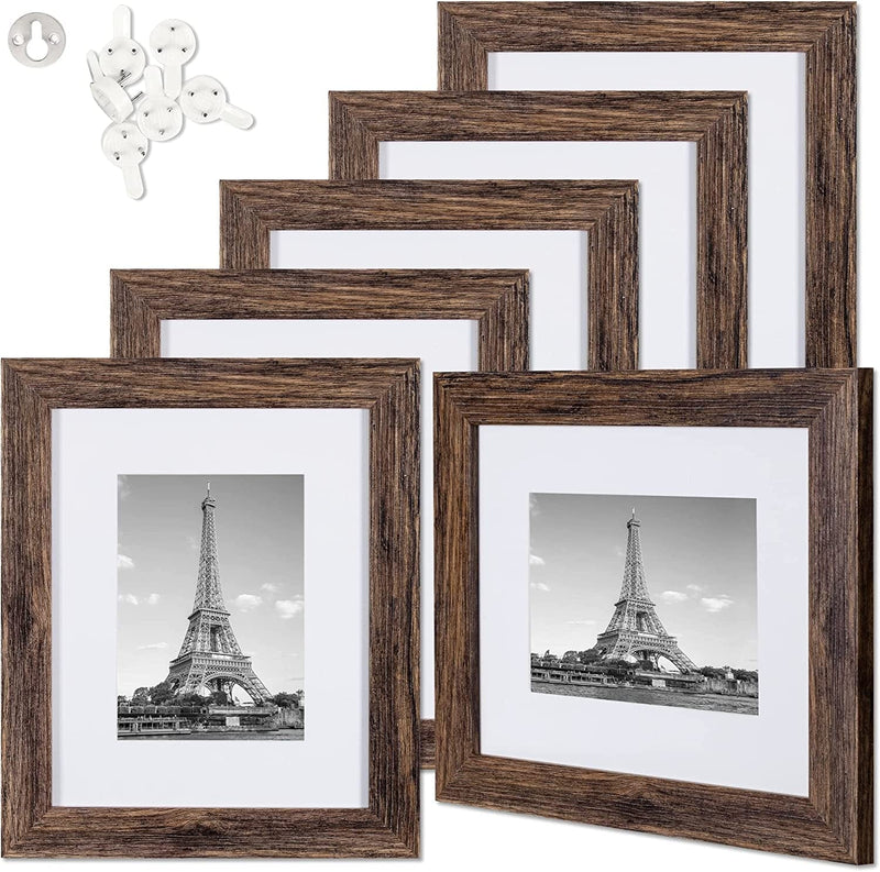 Upsimples 8X10 Picture Frame Distressed White with Real Glass, Display Pictures 5X7 with Mat or 8X10 without Mat, Multi Photo Frames Collage for Wall or Tabletop Display, Set of 6 Home & Garden > Decor > Picture Frames upsimples Distressed Brown 8x10 