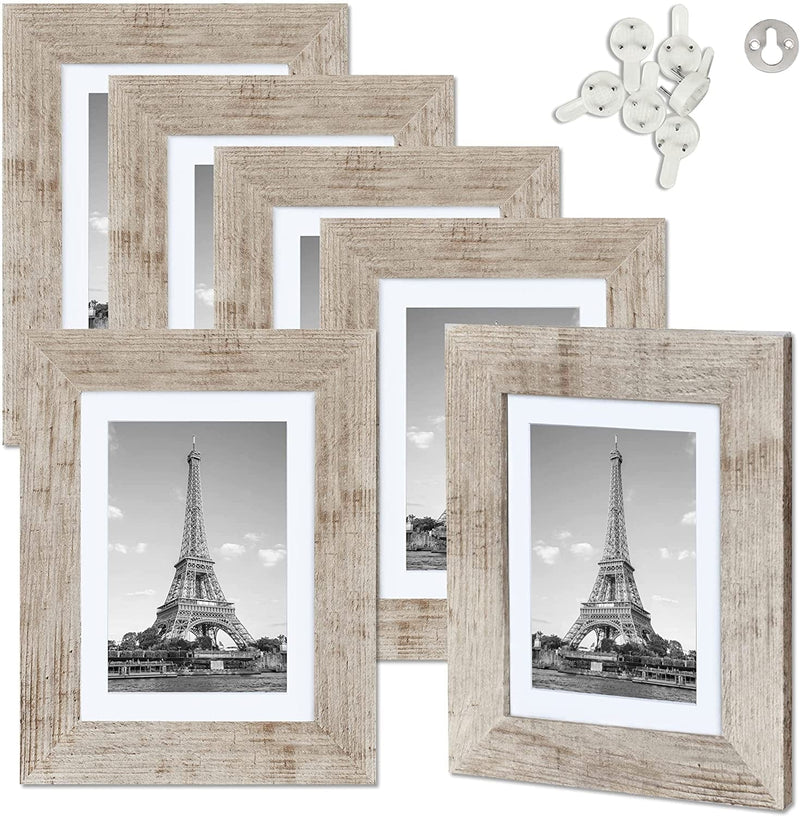 Upsimples 8X10 Picture Frame Distressed White with Real Glass, Display Pictures 5X7 with Mat or 8X10 without Mat, Multi Photo Frames Collage for Wall or Tabletop Display, Set of 6 Home & Garden > Decor > Picture Frames upsimples Distressed Beige 4x6 