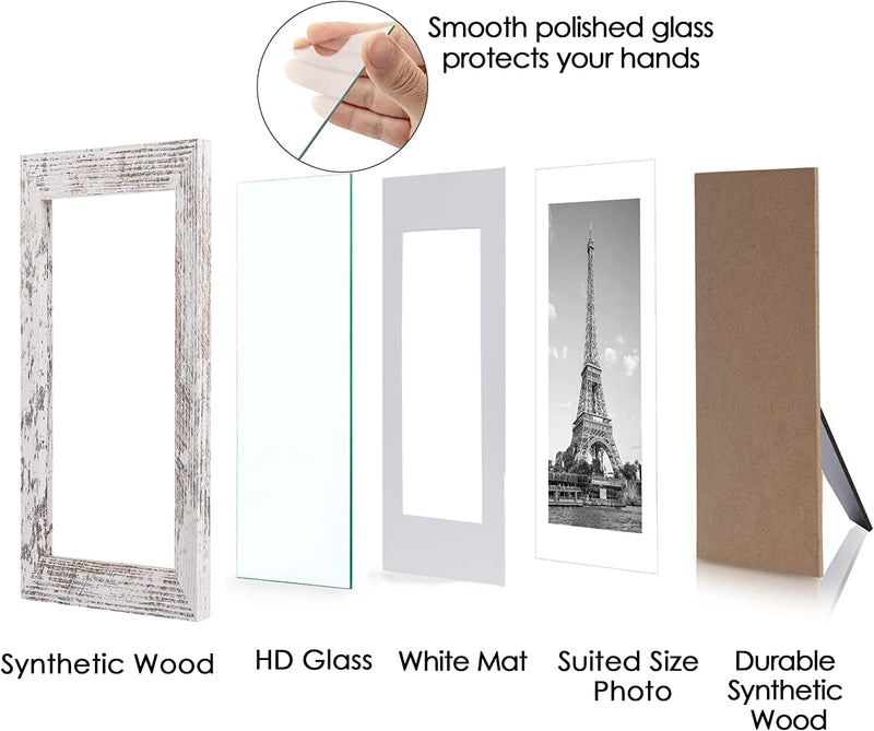 Upsimples 8X10 Picture Frame Distressed White with Real Glass, Display Pictures 5X7 with Mat or 8X10 without Mat, Multi Photo Frames Collage for Wall or Tabletop Display, Set of 6 Home & Garden > Decor > Picture Frames upsimples   