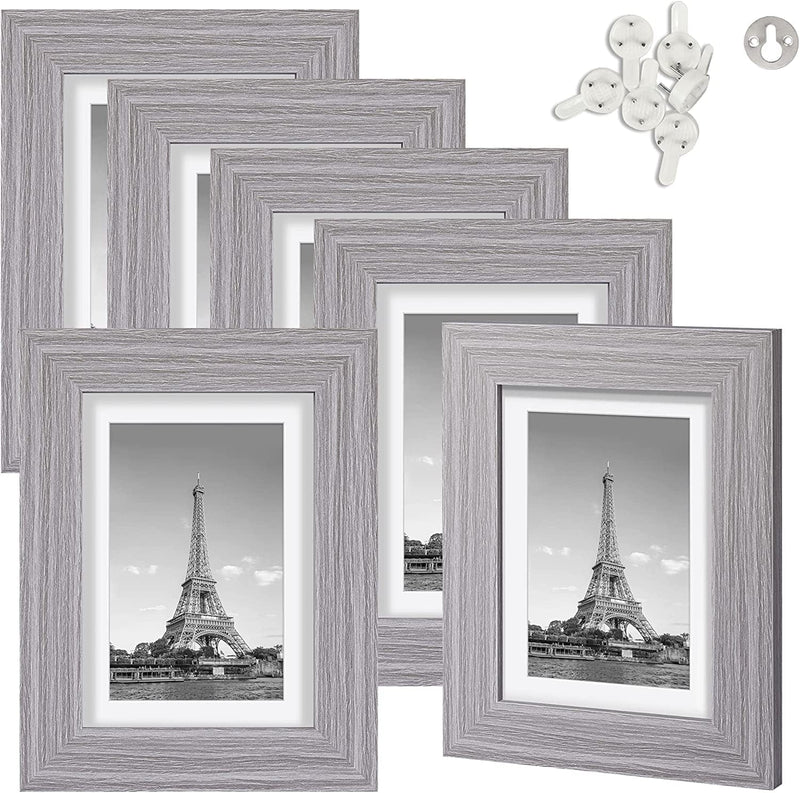 Upsimples 8X10 Picture Frame Distressed White with Real Glass, Display Pictures 5X7 with Mat or 8X10 without Mat, Multi Photo Frames Collage for Wall or Tabletop Display, Set of 6 Home & Garden > Decor > Picture Frames upsimples Distressed Grey 5x7 