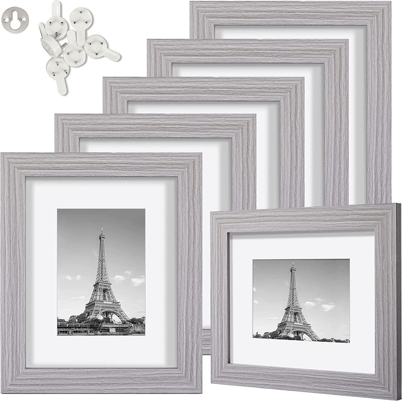 Upsimples 8X10 Picture Frame Distressed White with Real Glass, Display Pictures 5X7 with Mat or 8X10 without Mat, Multi Photo Frames Collage for Wall or Tabletop Display, Set of 6 Home & Garden > Decor > Picture Frames upsimples Distressed Grey 8x10 