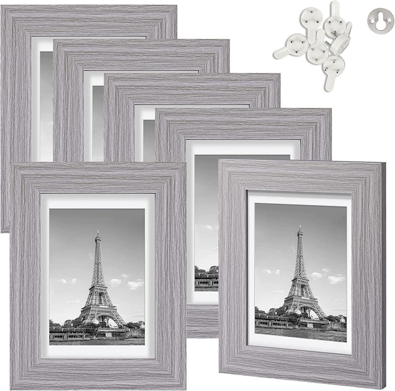 Upsimples 8X10 Picture Frame Distressed White with Real Glass, Display Pictures 5X7 with Mat or 8X10 without Mat, Multi Photo Frames Collage for Wall or Tabletop Display, Set of 6 Home & Garden > Decor > Picture Frames upsimples Distressed Grey 4x6 