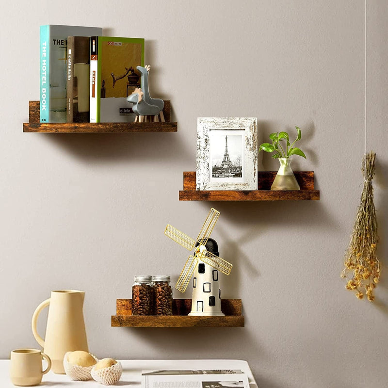 Upsimples Home Floating Shelves for Wall Décor Storage, Wall Shelves Set of 5, Wall Mounted Wood Shelves for Bedroom, Living Room, Bathroom, Kitchen, Small Picture Ledge Farmhouse Shelves, Brown