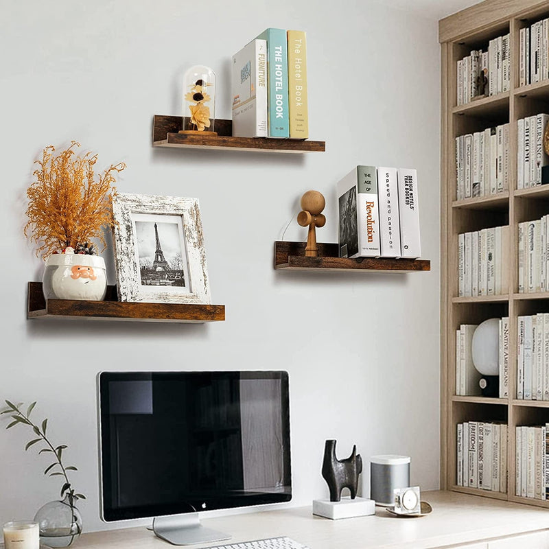 Upsimples Home Floating Shelves for Wall Décor Storage, Wall Shelves Set of 5, Wall Mounted Wood Shelves for Bedroom, Living Room, Bathroom, Kitchen, Small Picture Ledge Farmhouse Shelves, Brown Furniture > Shelving > Wall Shelves & Ledges Upsimples Home   