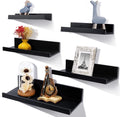 Upsimples Home Floating Shelves for Wall Décor Storage, Wall Shelves Set of 5, Wall Mounted Wood Shelves for Bedroom, Living Room, Bathroom, Kitchen, Small Picture Ledge Farmhouse Shelves, Brown Furniture > Shelving > Wall Shelves & Ledges Upsimples Home Black  