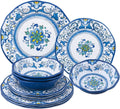 Upware 12-Piece Melamine Dinnerware Set, Includes Dinner Plates, Salad Plates, Bowls, Service for 4. (Tuscany) Home & Garden > Kitchen & Dining > Tableware > Dinnerware UP Blue Floral  