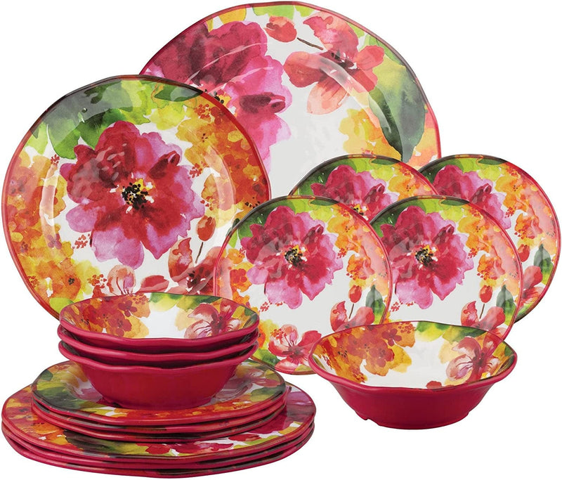 Upware 16-Piece Melamine Dinnerware Set, Includes Dinner Plates, Salad Plates, Dessert Plates, Bowls, Service for 4. (Lavender) Home & Garden > Kitchen & Dining > Tableware > Dinnerware UP Pink Floral  