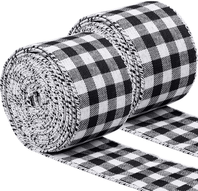 URATOT 2 Rolls White and Black Plaid Burlap Ribbon Wired Ribbon Christmas Wrapping Ribbon for Christmas Crafts Decoration, Floral Bows Craft, 788 by 2.5 Inches Home & Garden > Decor > Seasonal & Holiday Decorations& Garden > Decor > Seasonal & Holiday Decorations URATOT White and Black Plaid 6.3cm x 10m 