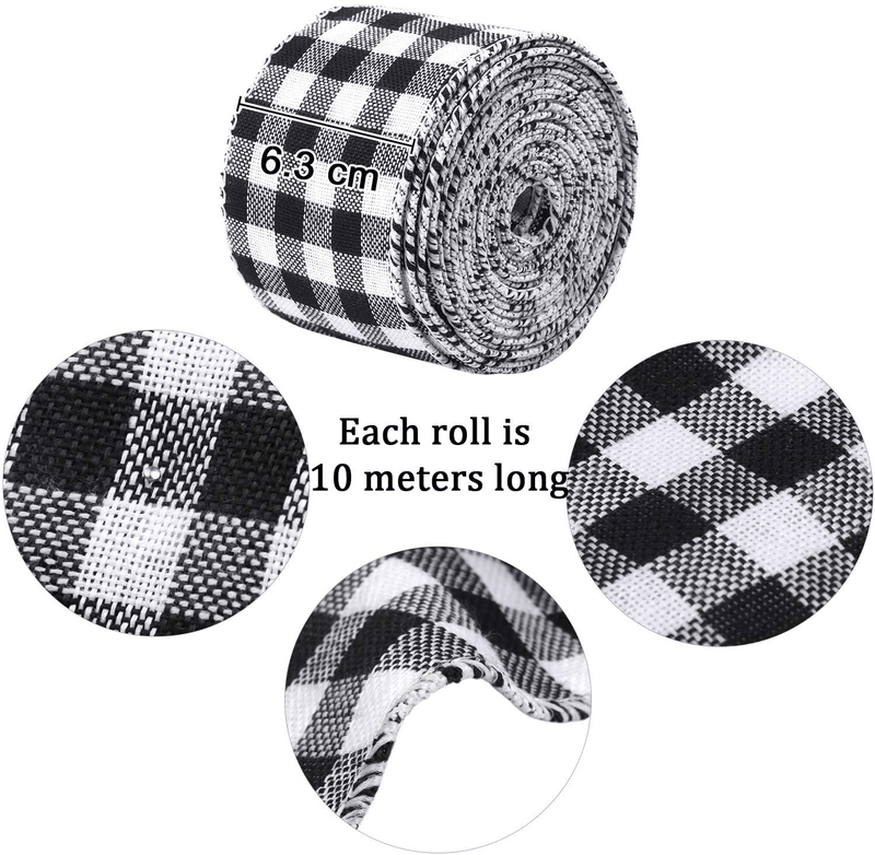 URATOT 2 Rolls White and Black Plaid Burlap Ribbon Wired Ribbon Christmas Wrapping Ribbon for Christmas Crafts Decoration, Floral Bows Craft, 788 by 2.5 Inches Home & Garden > Decor > Seasonal & Holiday Decorations& Garden > Decor > Seasonal & Holiday Decorations URATOT   