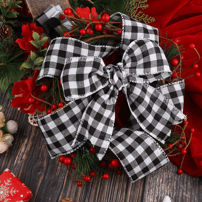 URATOT 2 Rolls White and Black Plaid Burlap Ribbon Wired Ribbon Christmas Wrapping Ribbon for Christmas Crafts Decoration, Floral Bows Craft, 788 by 2.5 Inches Home & Garden > Decor > Seasonal & Holiday Decorations& Garden > Decor > Seasonal & Holiday Decorations URATOT   