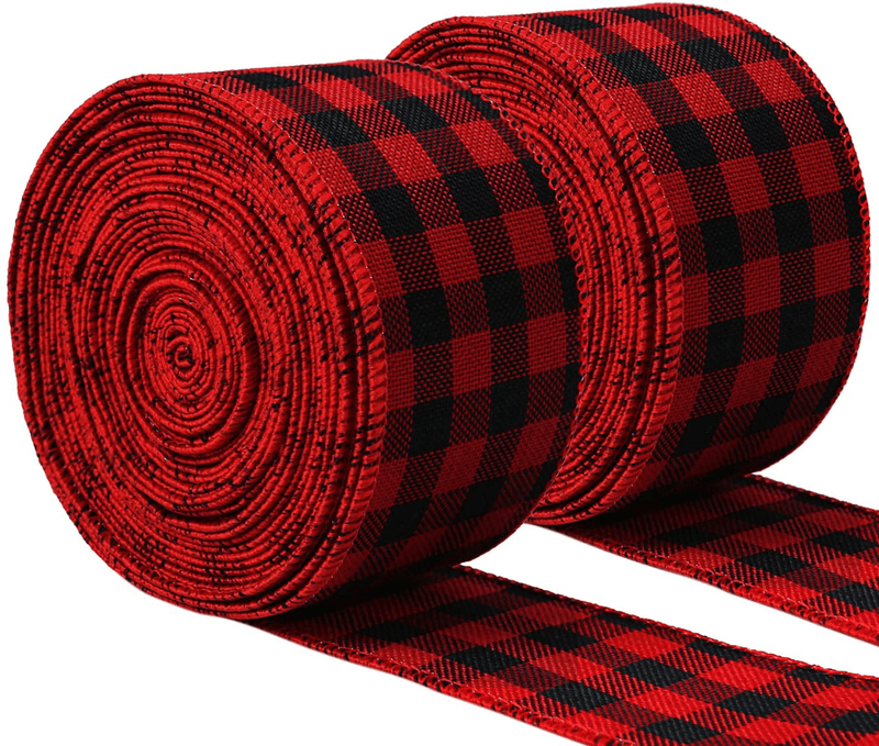 URATOT 2 Rolls White and Black Plaid Burlap Ribbon Wired Ribbon Christmas Wrapping Ribbon for Christmas Crafts Decoration, Floral Bows Craft, 788 by 2.5 Inches Home & Garden > Decor > Seasonal & Holiday Decorations& Garden > Decor > Seasonal & Holiday Decorations URATOT Red and Black Plaid 6.3cm x 6m 
