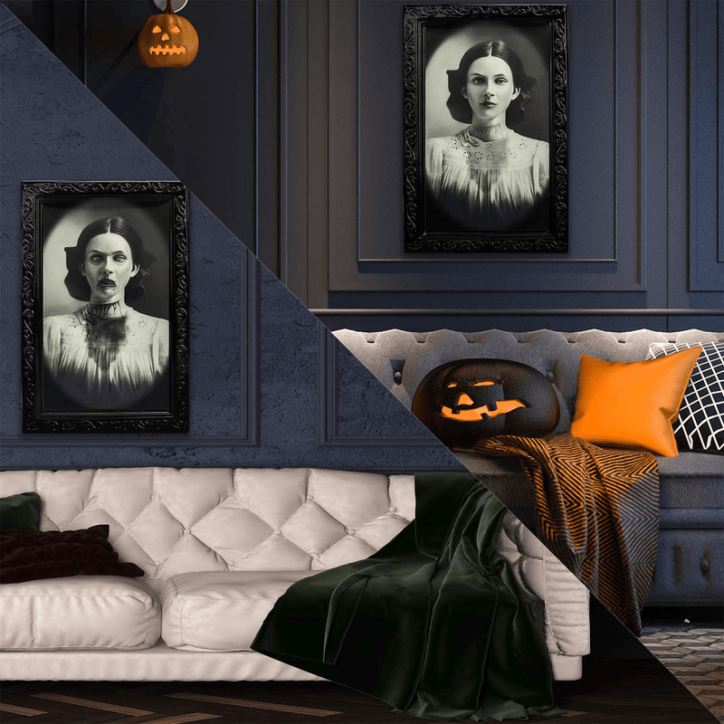 URATOT 4 Pack Halloween Decoration Spooky Photo Frame Horror Portrait Picture Frame 3D Changing Face Wall Decoration Haunted House Scary Decoration for Halloween, Home, Party Decor Arts & Entertainment > Party & Celebration > Party Supplies URATOT   