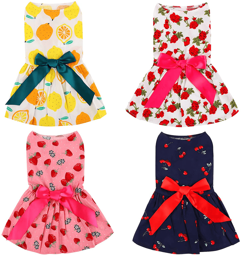 URATOT 4 Pieces Cute Pet Dress Dog Dress with Lovely Bow Puppy Dress Pet Apparel Dog Clothes for Small Dogs and Cats Animals & Pet Supplies > Pet Supplies > Cat Supplies > Cat Apparel URATOT Fruit Design with Bow S 
